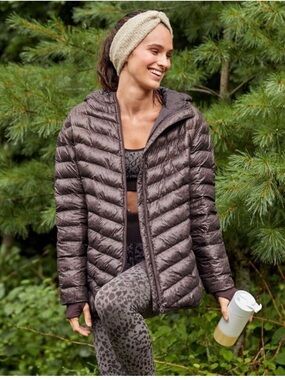 aerie Quilted Hooded Puffer Jacket - Taupe